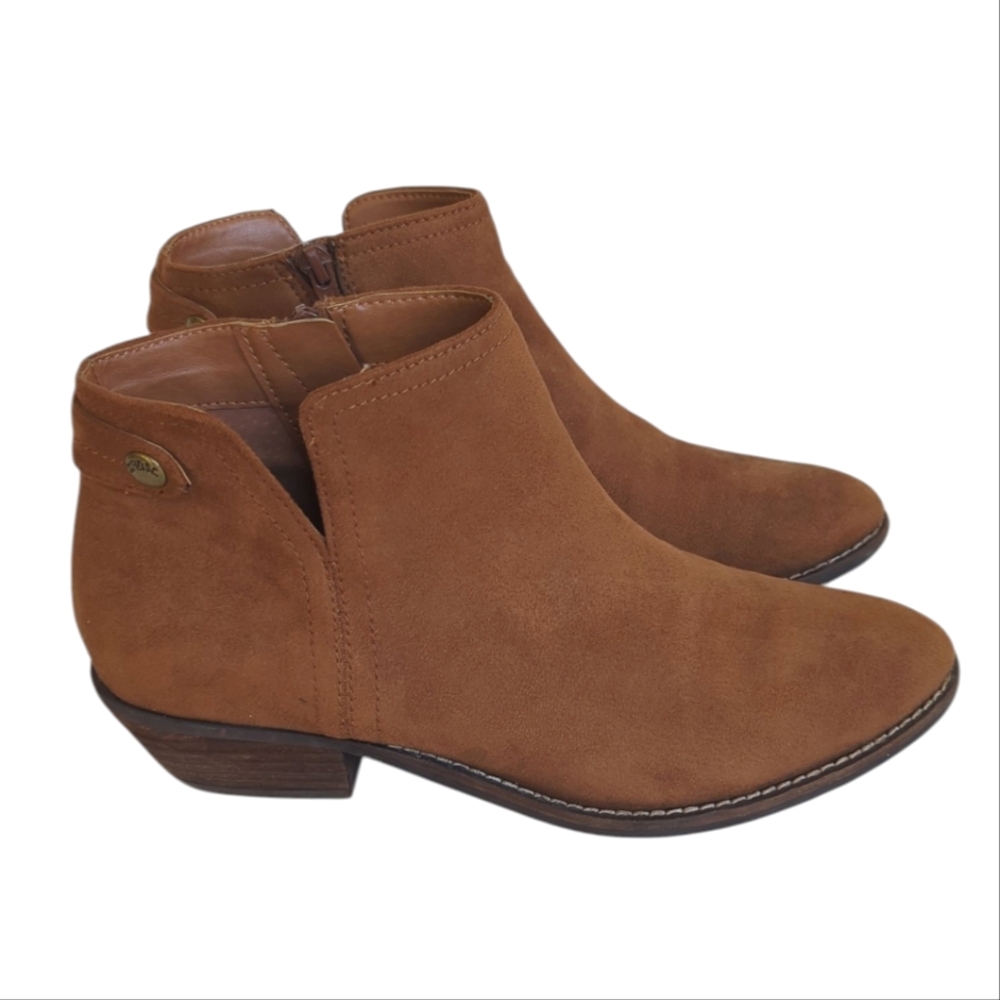 Zodiac Madison Vegan Suede Ankle Heeled Booties 9M Cognac